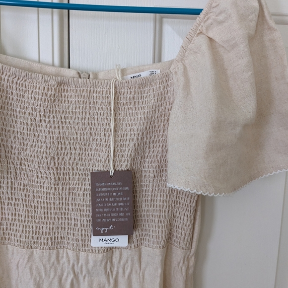 Mango Linen midi beige dress Size S New with tag - Picture 4 of 8